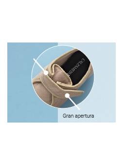 Zapatillas diabético ancho 16 unisex Calzamedi 3085 Beige, con cierre regulable de velcro