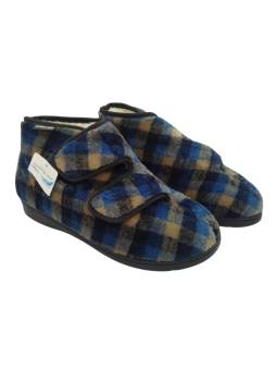 Zapatillas botín forro de borreguillo Nursing Care eucalipto, estampado azul horma extra ancha