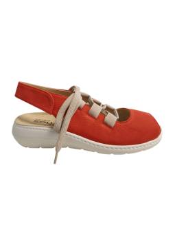 Clement Salus Coral. Sandalia ajustable con cordones combinada coral/beige